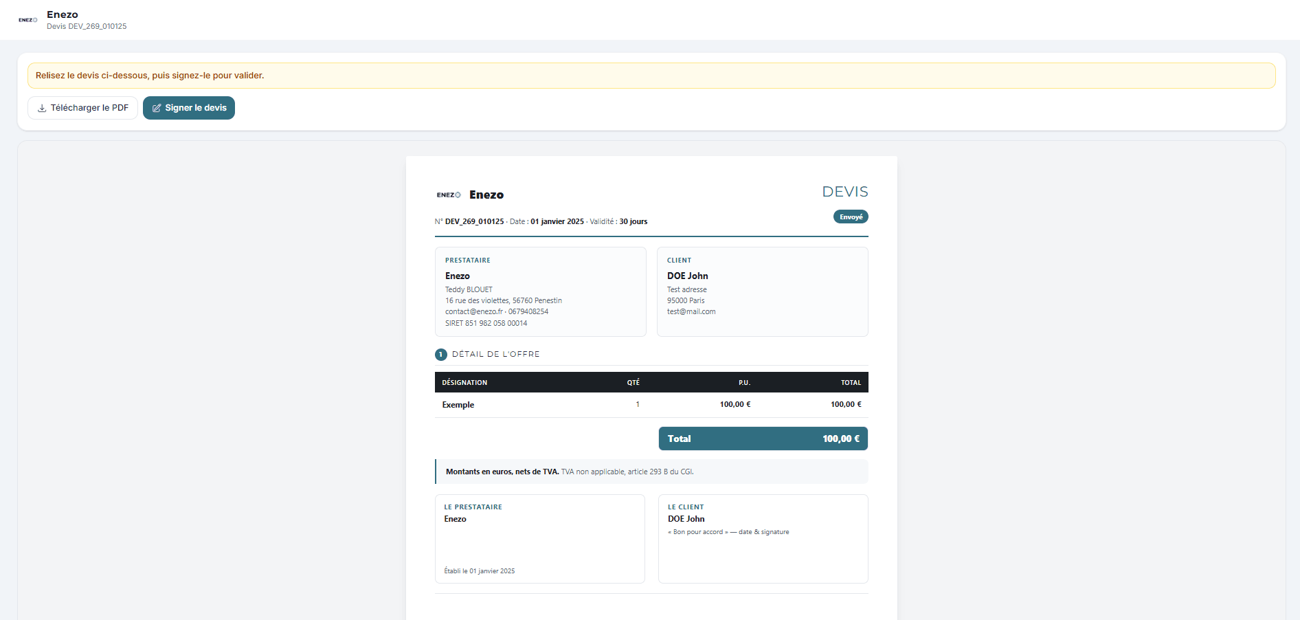 Interaction du projet Espace client sur mesure