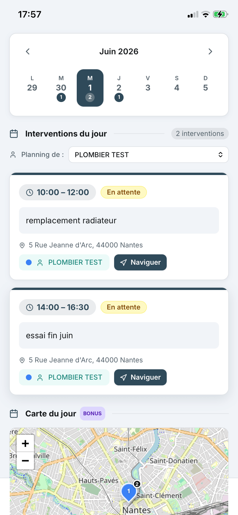 Aperçu mobile du projet Gestion de chantiers & interventions